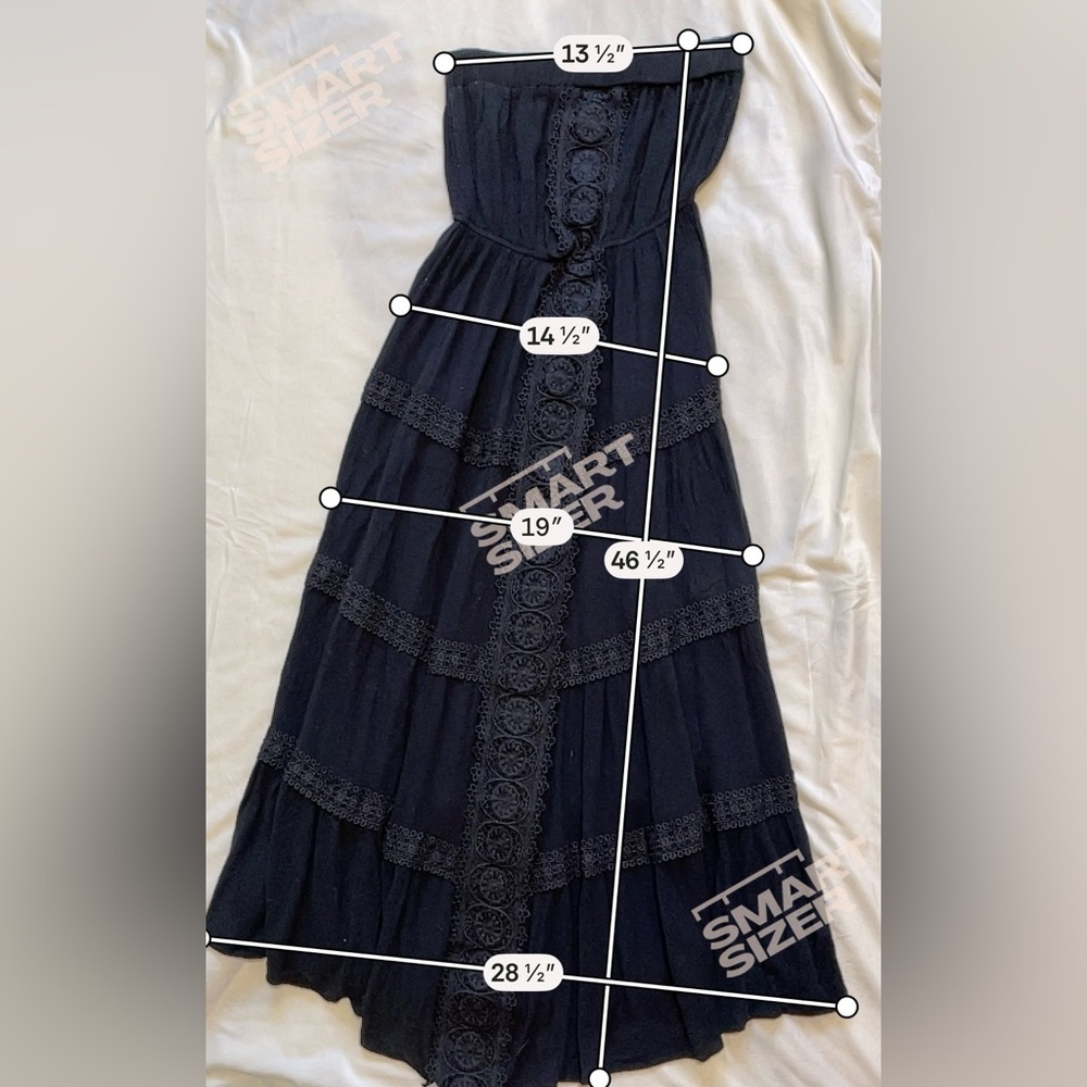 Justify Black Strapless Lace Trim Midi Dress Tiered Goth Cottagecore Y2K Medium - Picture 6 of 8